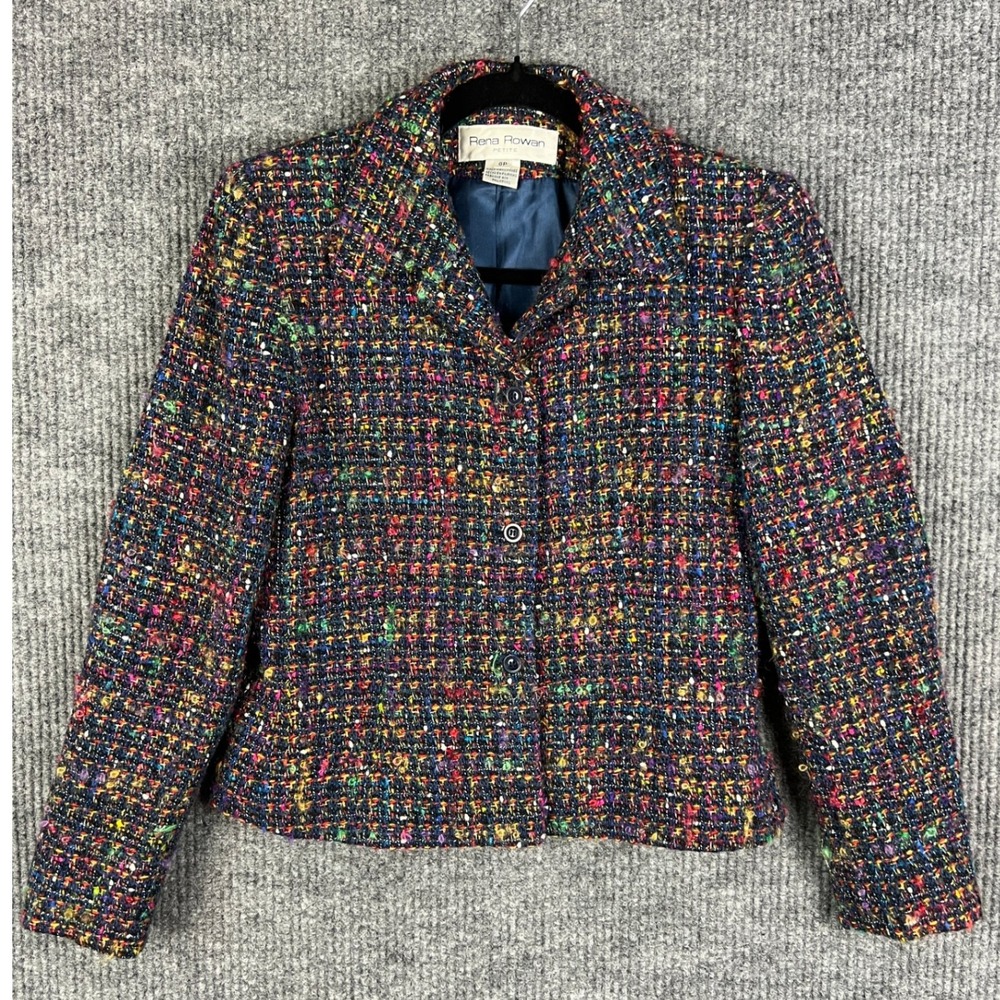 Old Money Rainbow Tweed Metallic Blazer Petite 6P Preppy Quiet Luxury